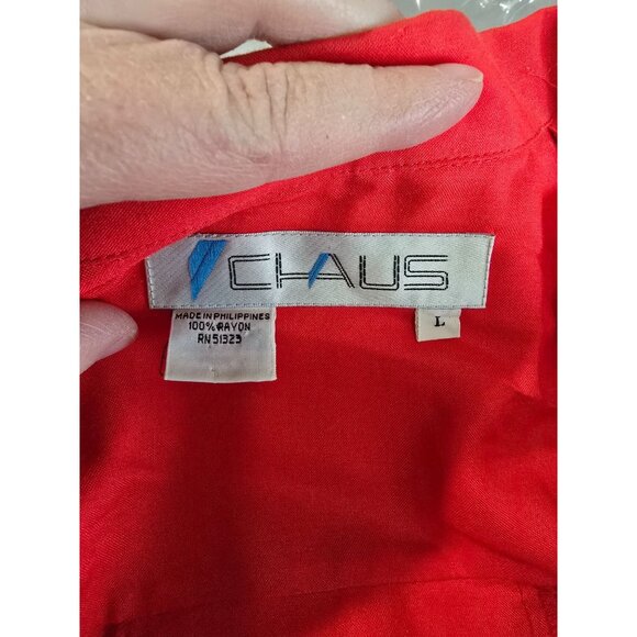 Vintage Chaus Red Short Sleeve Button-Up Blouse With Embroidered Crest Pocket - Picture 4 of 8